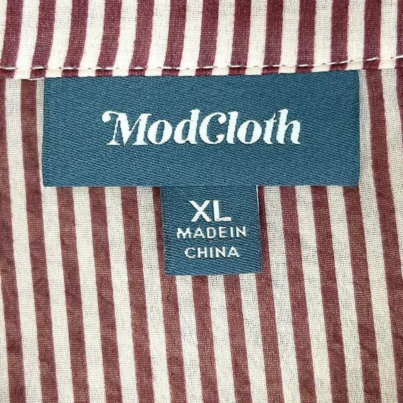 ModCloth Sheer Red Pinstripe Collar Button-Up Blouse - Picture 10 of 11